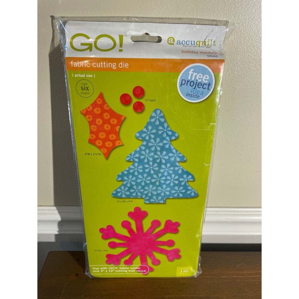AccuQuilt GO Holiday Medley Fabric Cutting Die 55043 Tree Snowflake Holly Leaf